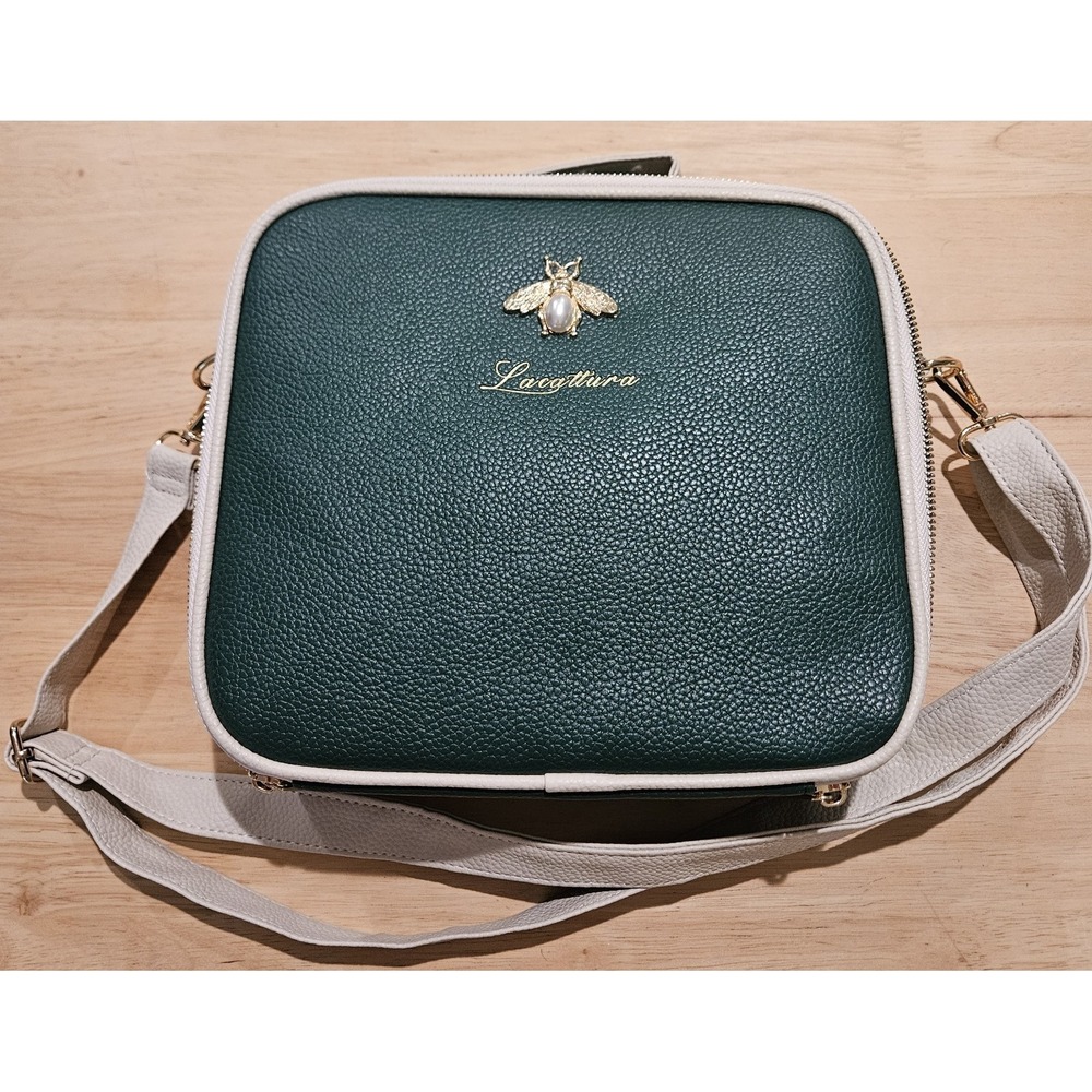 Larcgtiura Green Makeup Train Case Cosmetic Organizer Bee Crossbody Bag Vegan‎